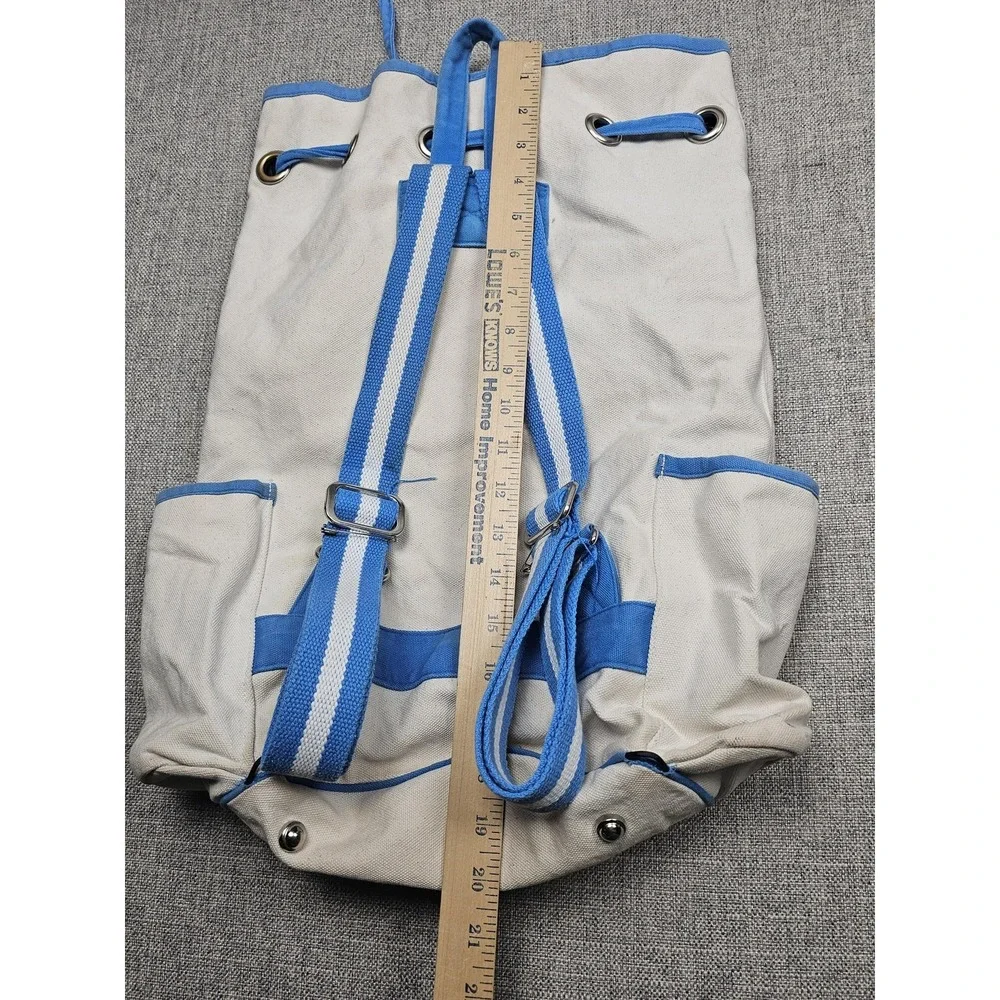 Ame & Lulu Backpack Womens Large Canvas Blue White Drawstring Convertible Bag